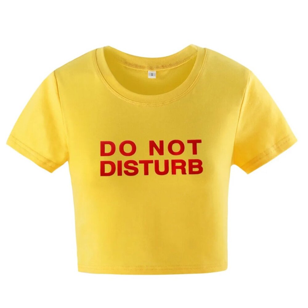 yellow crop top red letters